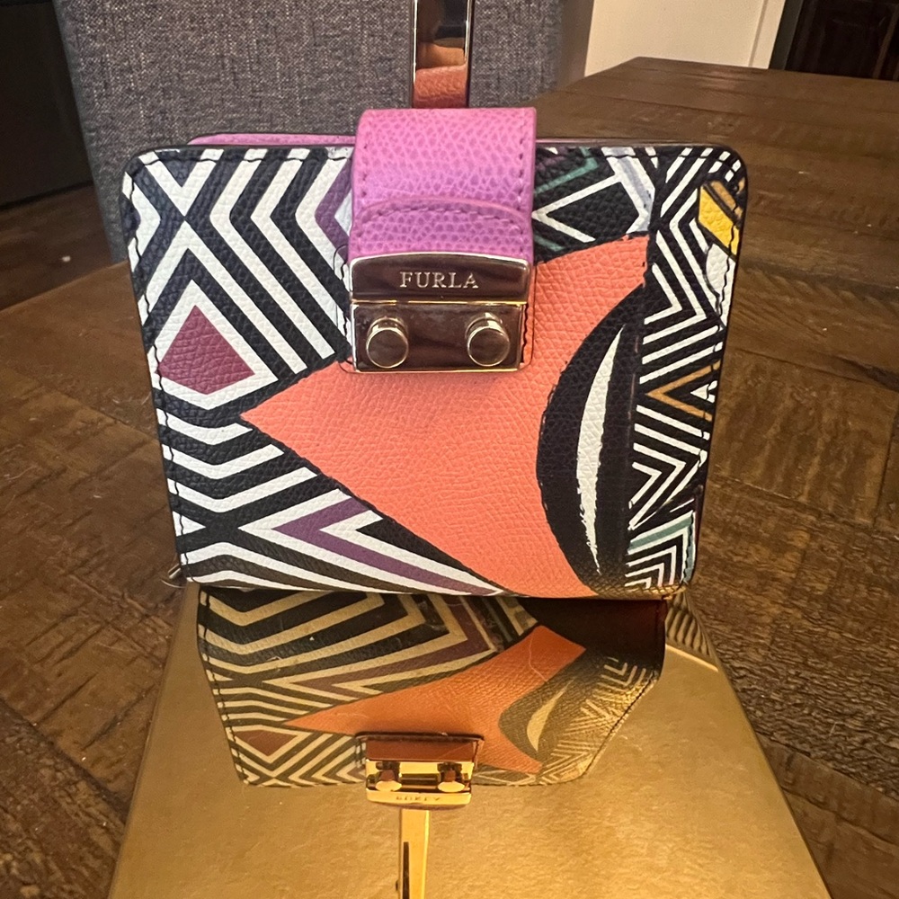 Furla Pink and Orange Geometric Wallet